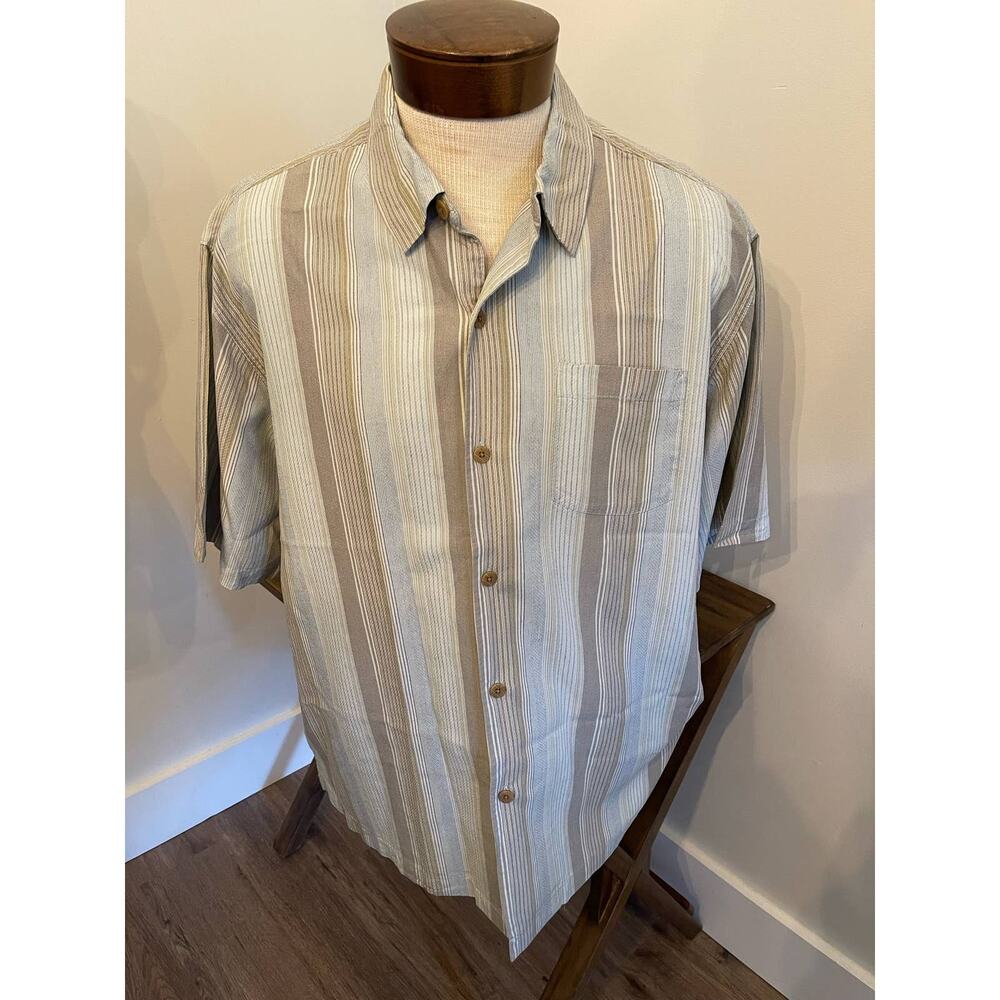 Tommy Bahama Men's Silk Striped Button Down Shirt Size XL